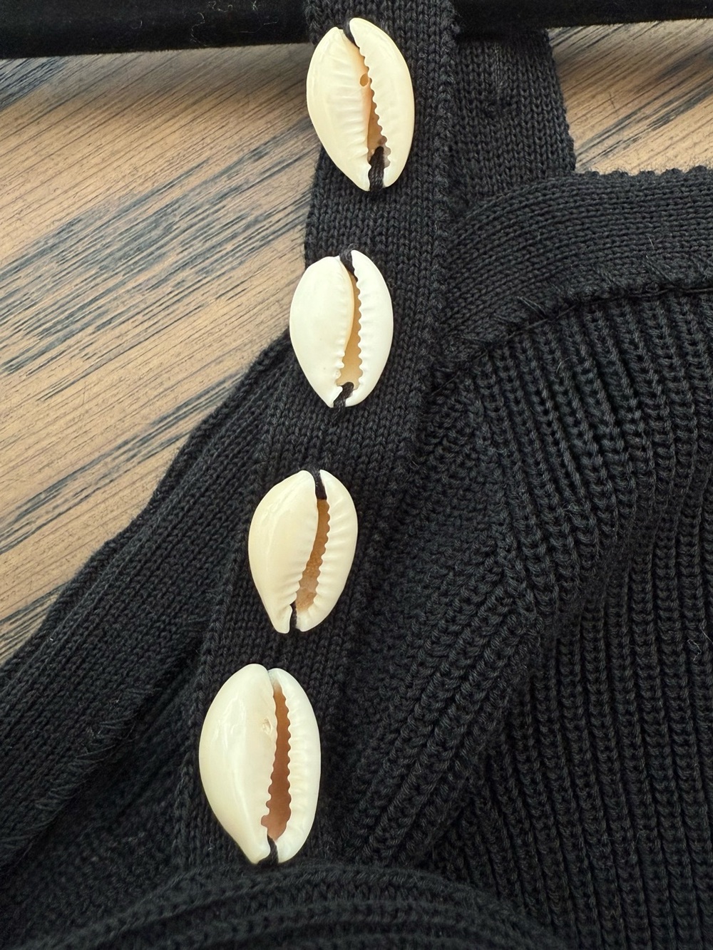 STAUD Black Ribbed Knit Crop Top with Ivory Shells - Picture 4 of 4